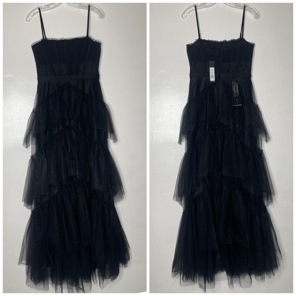 BCBGMAXAZRIA Size 12 Corset Tulle Tiered Oly Gown in Black (Blogger favorite) - Picture 2 of 10
